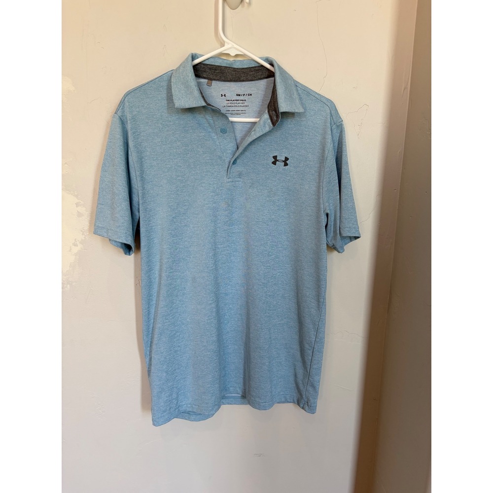 Under Armour The Playoff Polo Mens Small Blue Heather Short Sleeve Golf Shirt